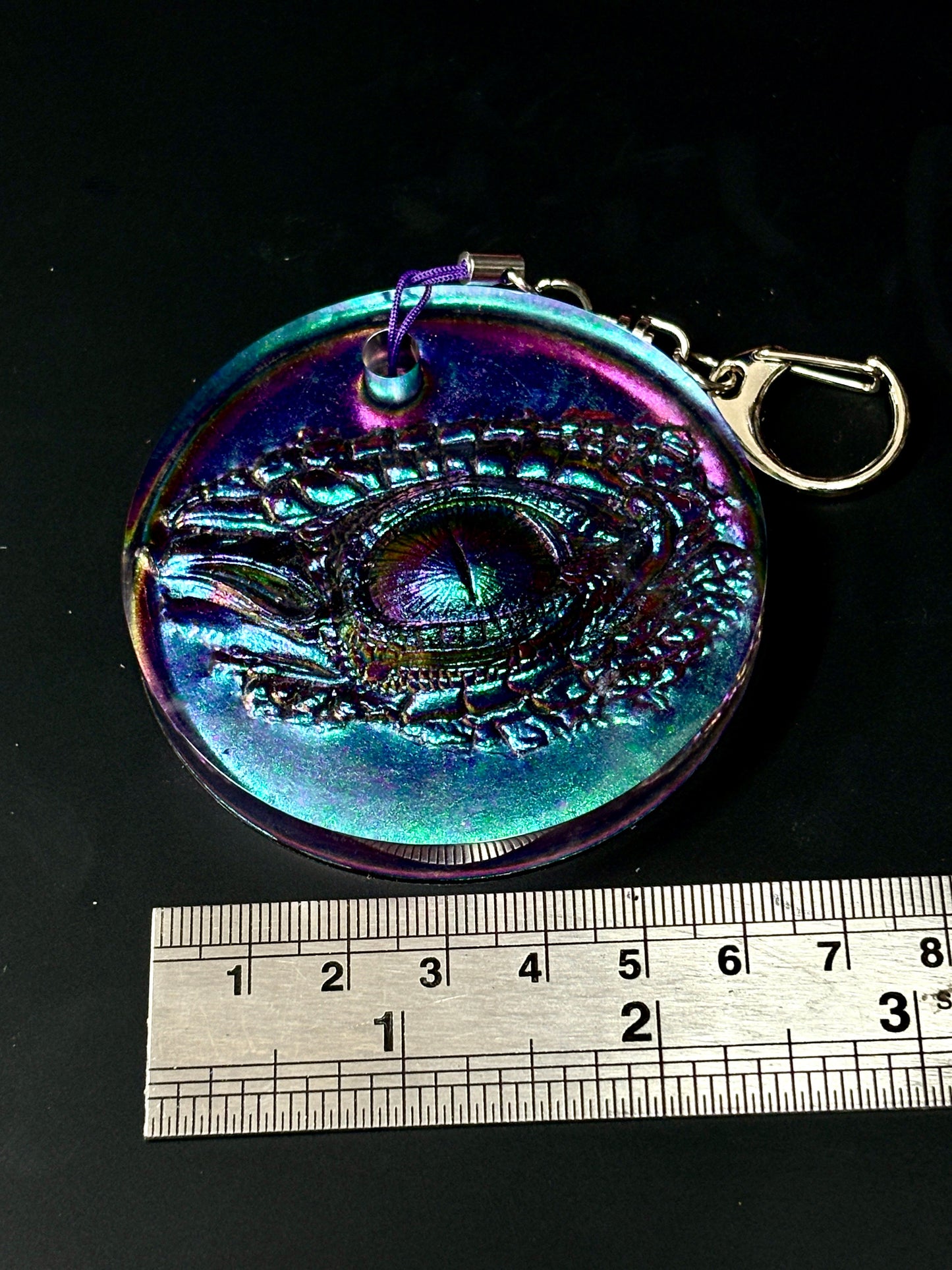 Round Green/Purple Dragon Eye Keyring / Bag tie