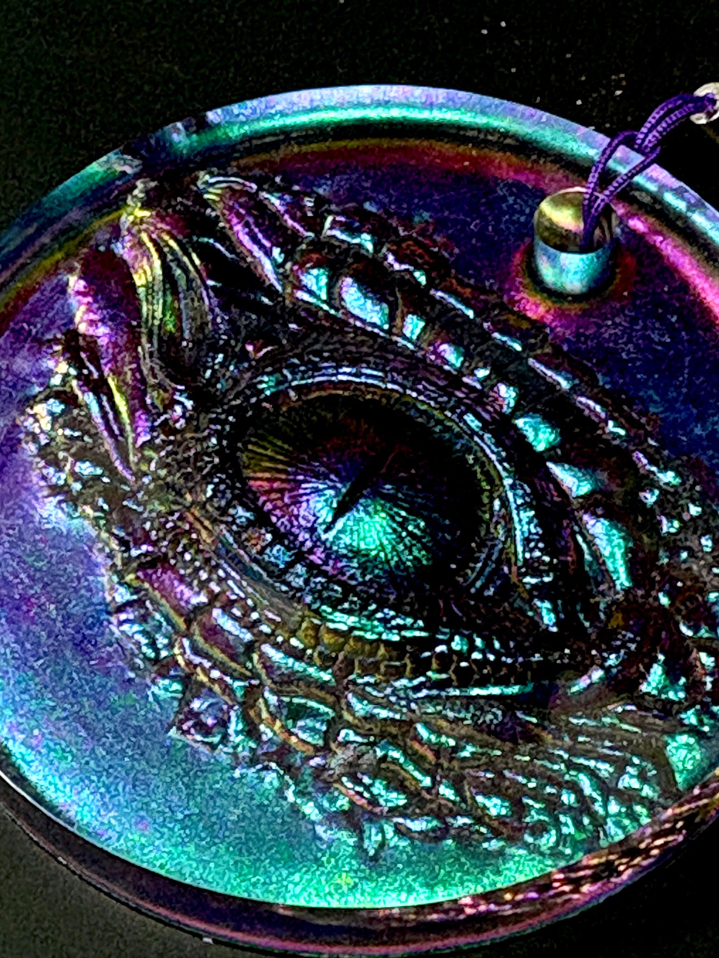 Round Green/Purple Dragon Eye Keyring / Bag tie